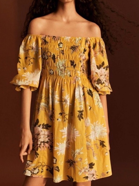 H&M Dresses & Skirts - H&M Mustard Floral Square-Neck Midi Dress